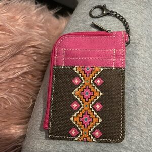 hot pink wrangler 3 slot and zip keychain wallet